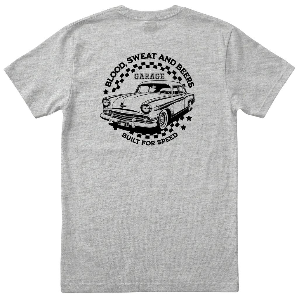 Built for Speed garage tee heather grey back