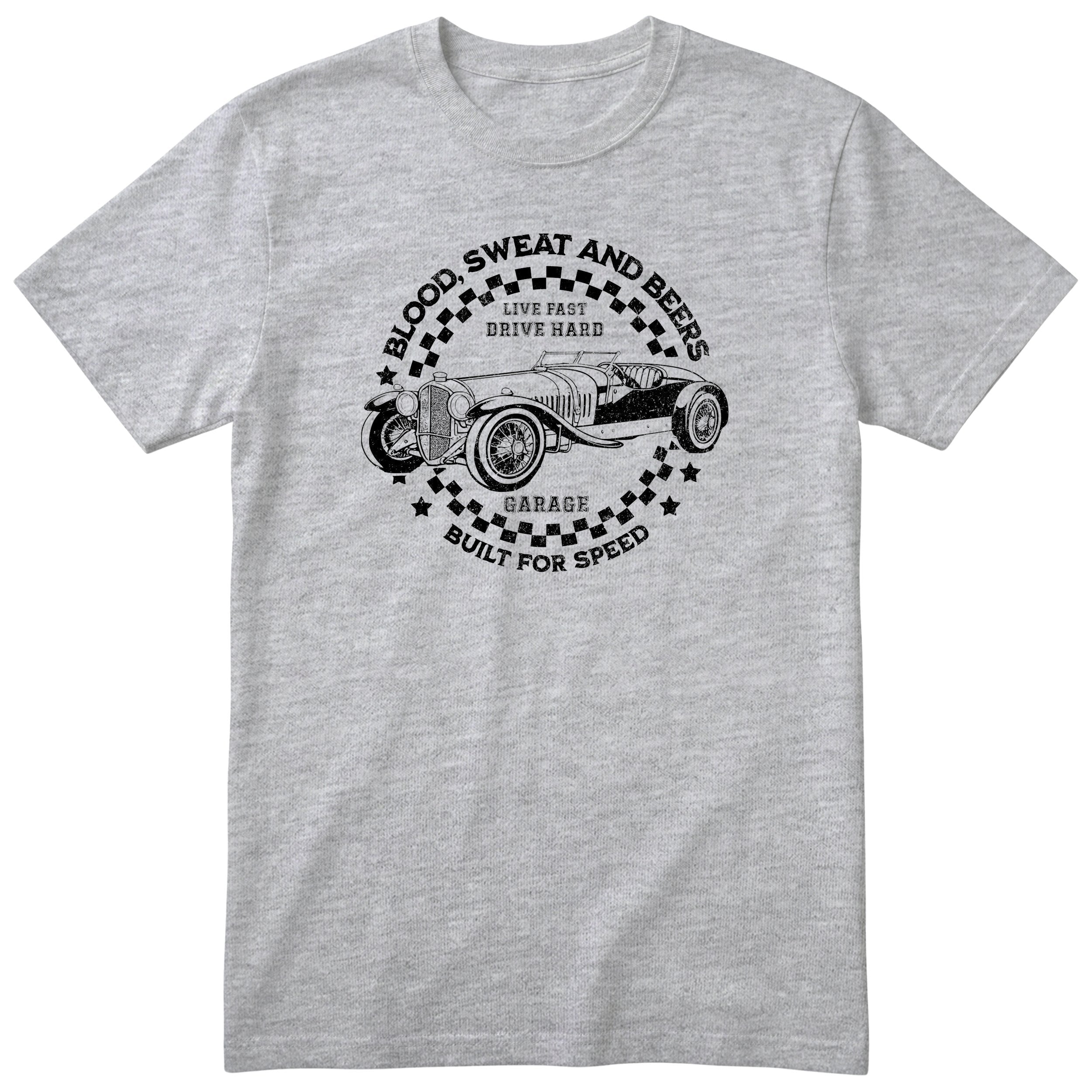 Live Fast Drive Hard garage tee heather grey front