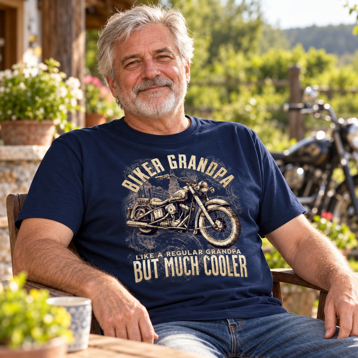 Biker Grandpa Vintage - Koszulka z Motorem na Prezent dla Dziadka