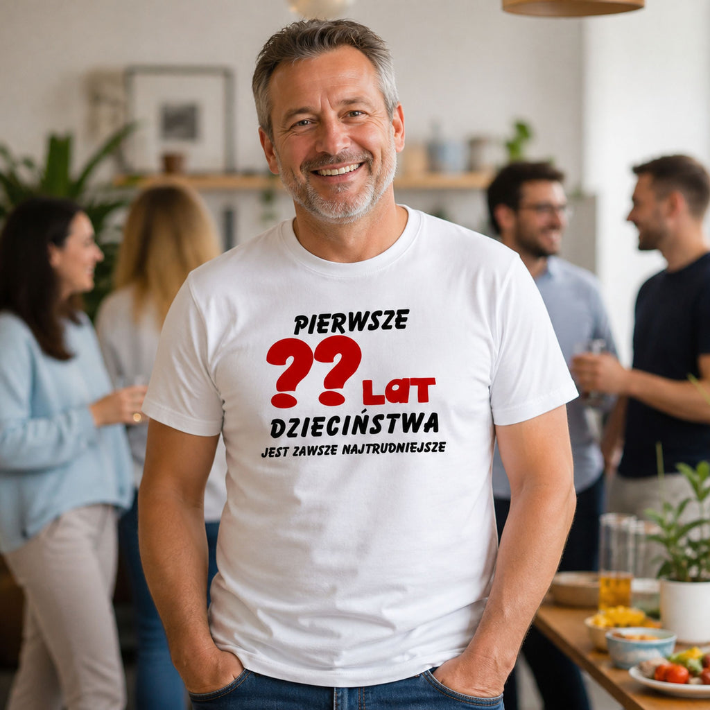 Koszulka Personalizowana na Urodziny - Czerwony Nadruk z Wiekiem
