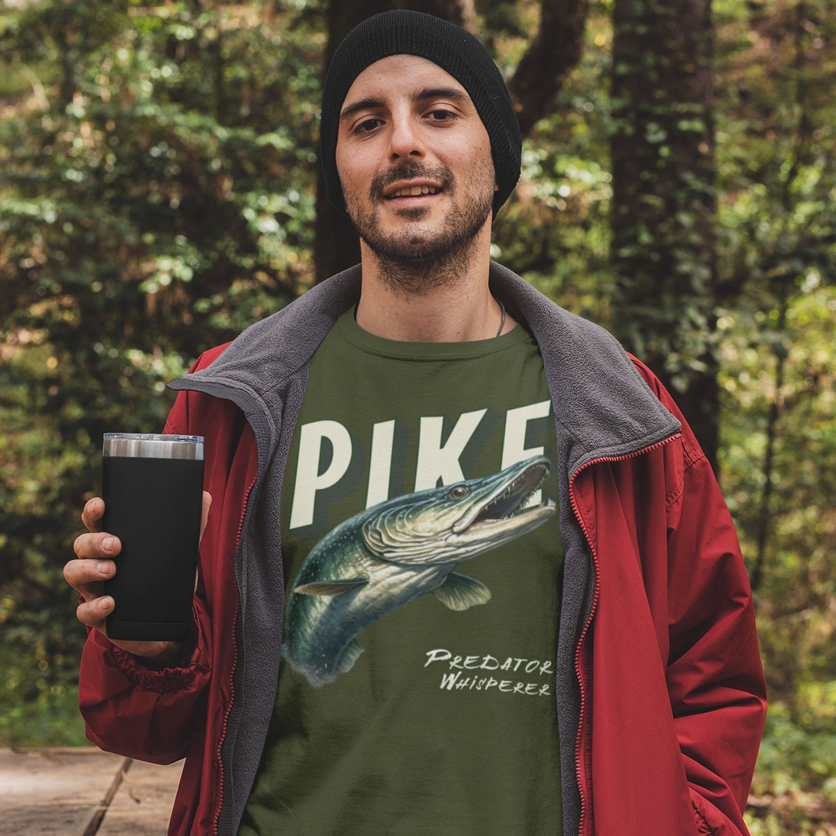 Pike Predator Whisperer T-Shirt - Pike Fishing Gift for Him - lifestyle photo 3 of 4