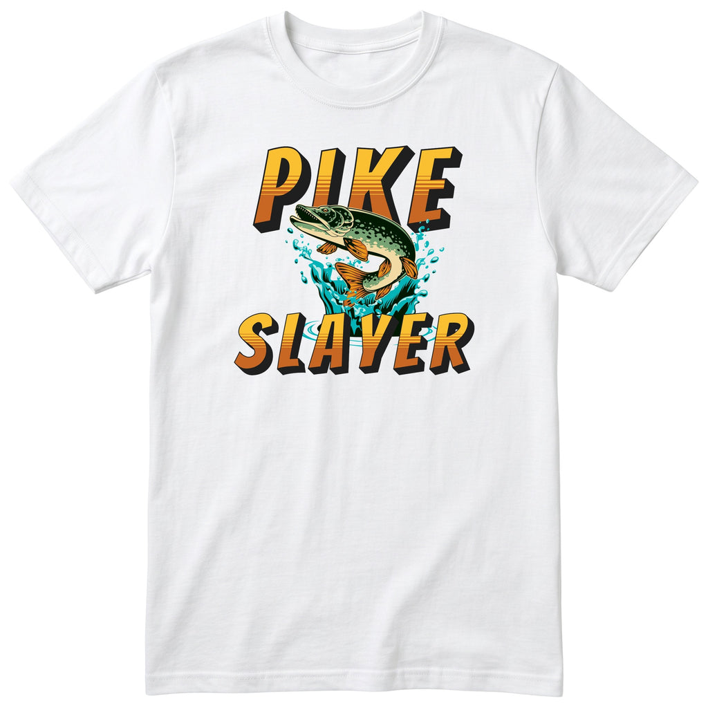 Pike Slayer Fishing T-Shirt - Funny Angler Gift Tee - White