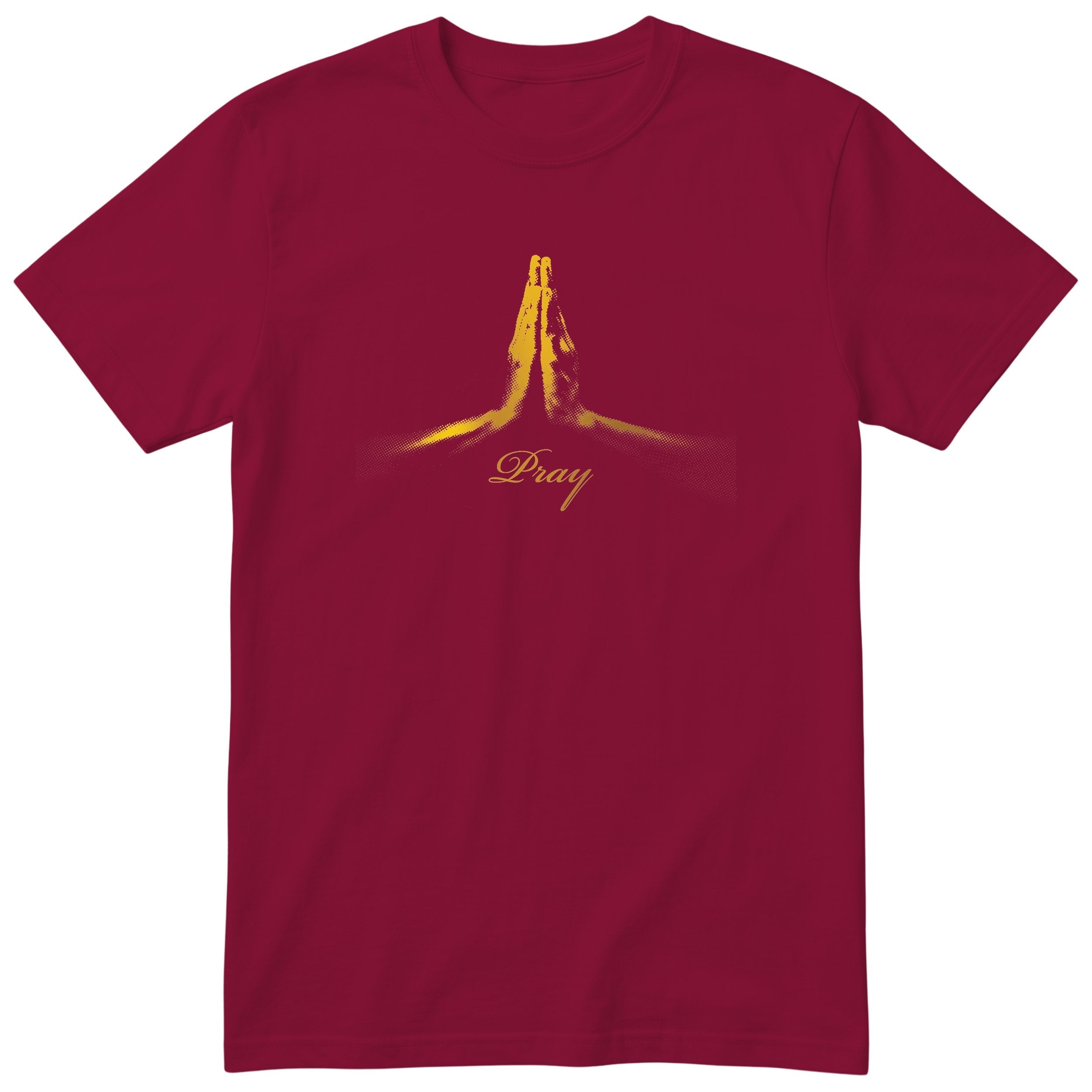 Pray T-Shirt | Gold Prayer Hands Faith Tee | Christian Gift - Burgundy