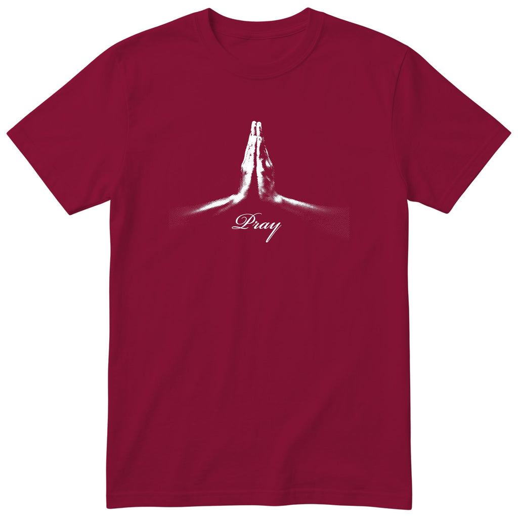 Pray T-Shirt | Prayer Hands Faith Design | Christian Gift - Burgundy