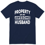 Navy Property Of My Awesome Husband t-shirt front print - funny wife gift, English print