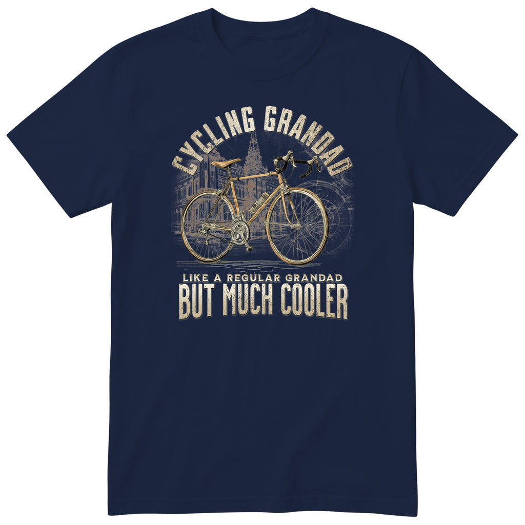Navy Cycling Grandad T-Shirt t-shirt - vintage road bike with drop handlebars, warm sepia tones, gift for grandad
