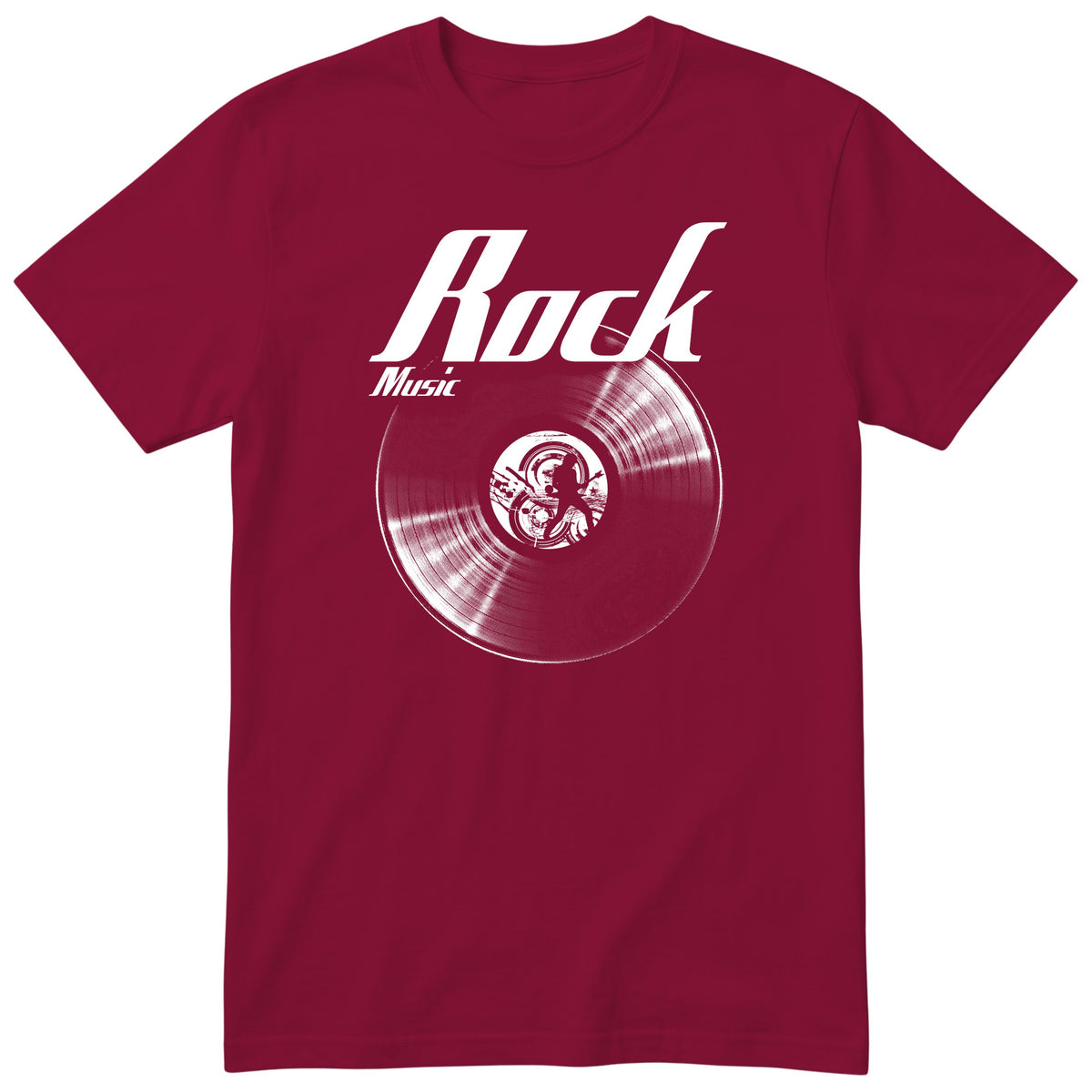 Burgundy Rock Music Vinyl Records t-shirt - vinyl record print, gift for rock fans, GitGraf