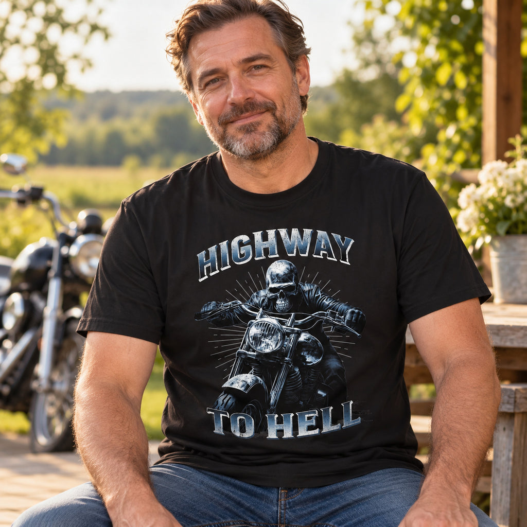 Highway To Hell Gradient Blue - Koszulka Motocyklowa ze Szkieletem