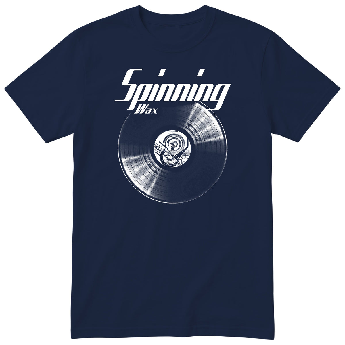 Navy Spinning Wax Vinyl Records t-shirt - vinyl record print, gift for vinyl DJs, GitGraf