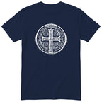 Saint Benedict Medal T-Shirt - Catholic Faith Gift - Navy