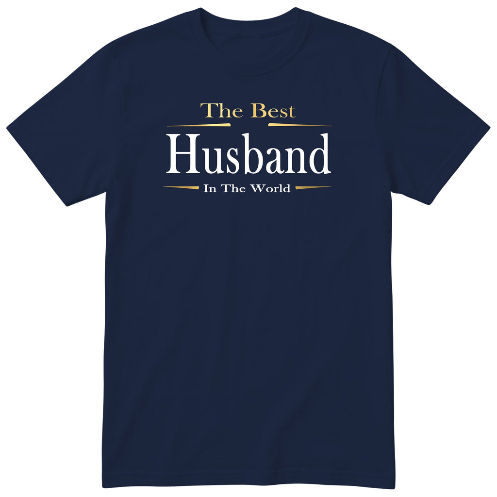 Navy The Best Husband In The World Exclusive t-shirt with gold lettering - anniversary gift from the wife, English print