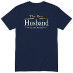 Navy The Best Husband In The World Exclusive t-shirt with gold lettering - anniversary gift from the wife, English print