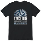 Koszulka "Tylko Góry Mogą Mi Dyktować Warunki" - czarny t-shirt z granatowym nadrukiem górskim