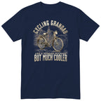 Navy Vintage Bike Cycling Grandad Shirt t-shirt - old town bike with a front lamp and a rear rack, warm sepia tones, gift for grandad