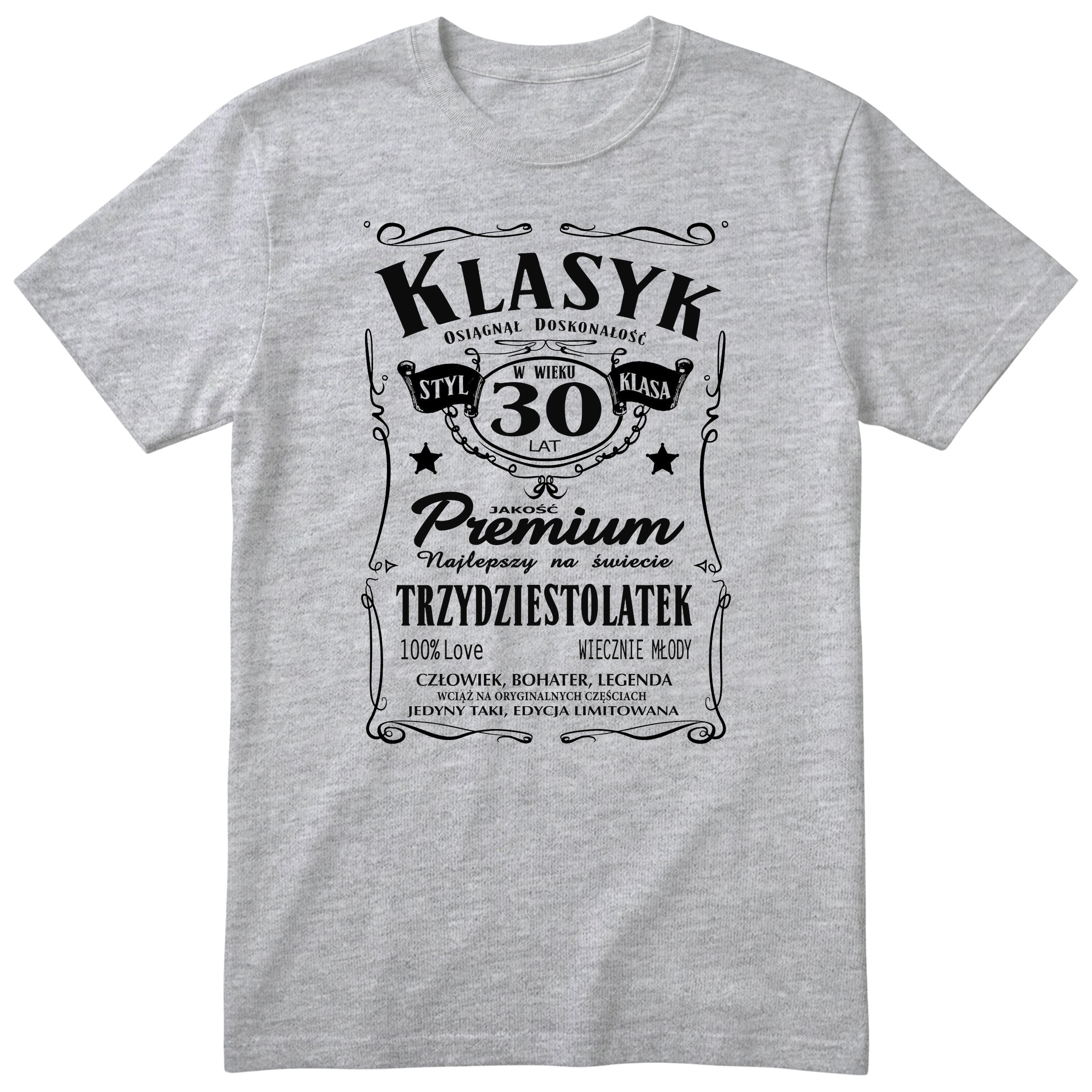 Śmieszna polska koszulka urodzinowa na 30 lat dla mężczyzny - vintage label design Klasyk Człowiek Bohater Legenda