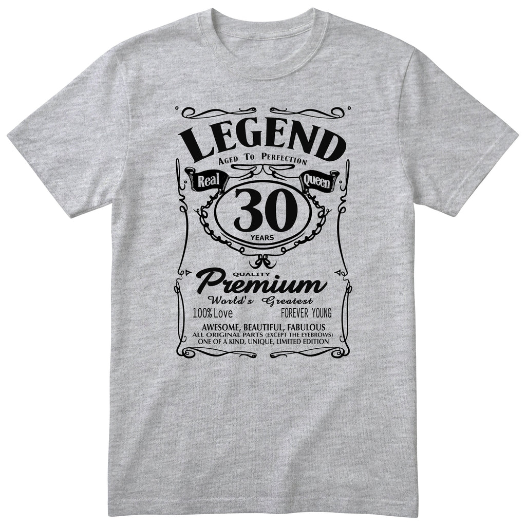 Legend Real Queen 30th birthday t-shirt for women in heather grey - Gildan 64000 vintage label