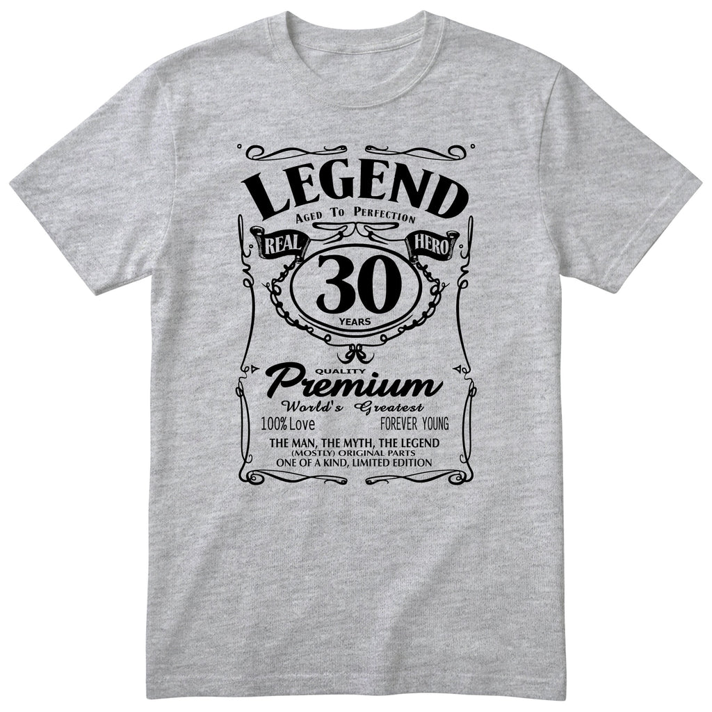 Legend 30th Birthday T-Shirt - Retro Label Gift for Him - Heather Grey