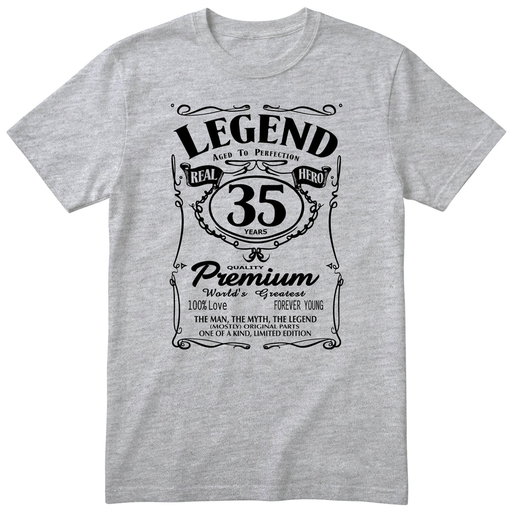 Legend 35th Birthday T-Shirt - Retro Label Gift for Him - Heather Grey