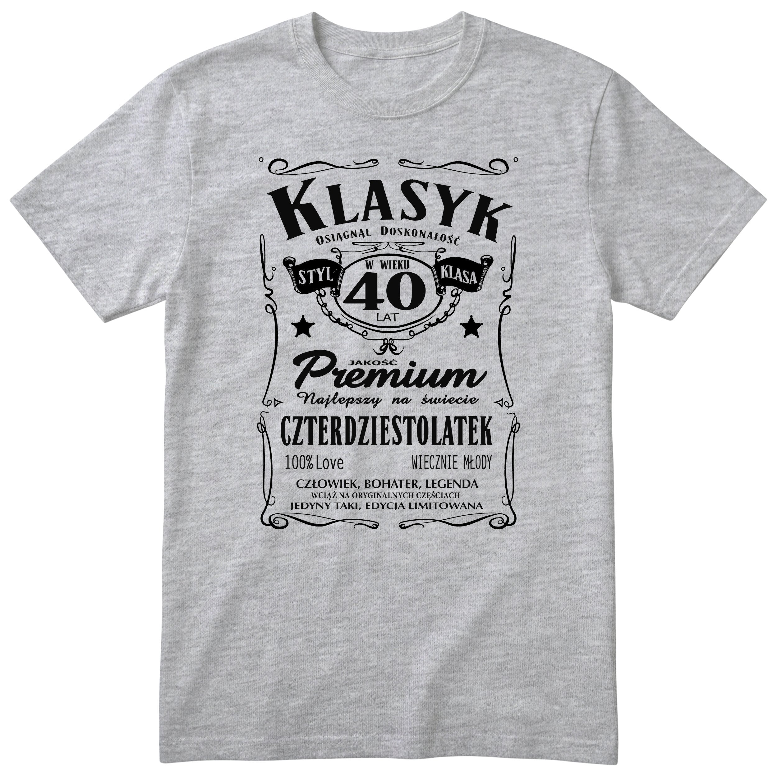 Śmieszna polska koszulka urodzinowa na 40 lat dla mężczyzny - vintage label design Klasyk Człowiek Bohater Legenda