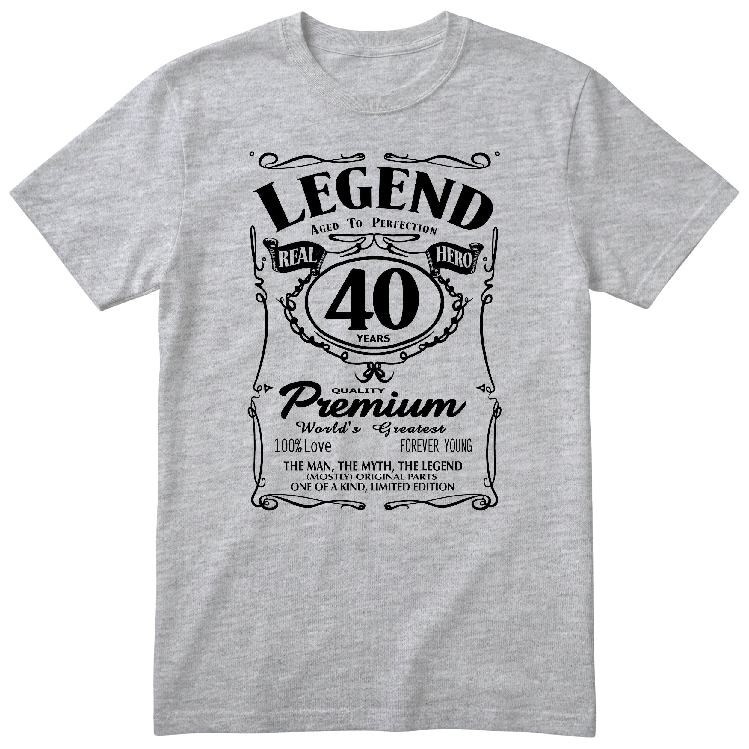 Legend 40th Birthday T-Shirt - Retro Label Gift for Him - Heather Grey