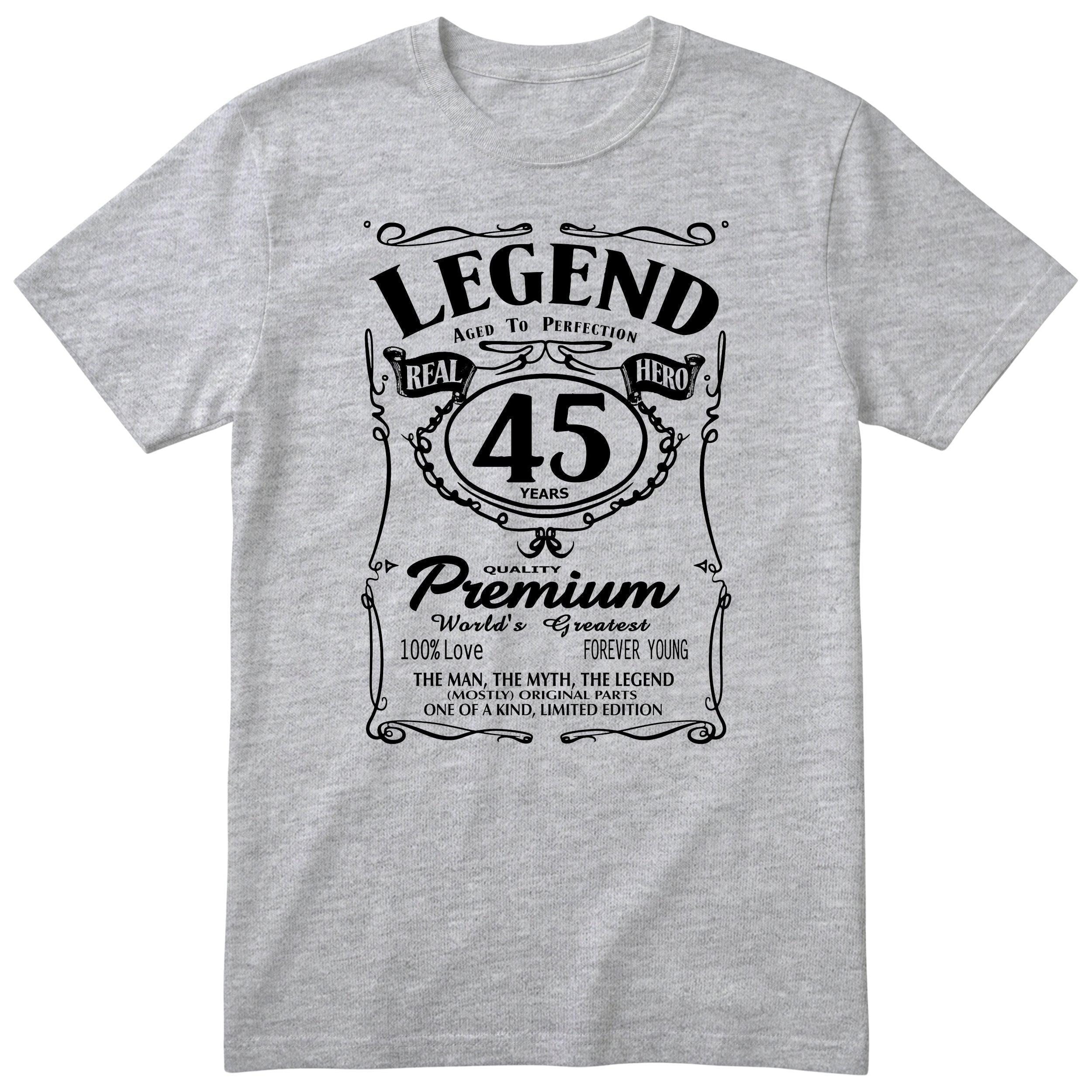 Legend 45th Birthday T-Shirt - Retro Label Gift for Him - Heather Grey
