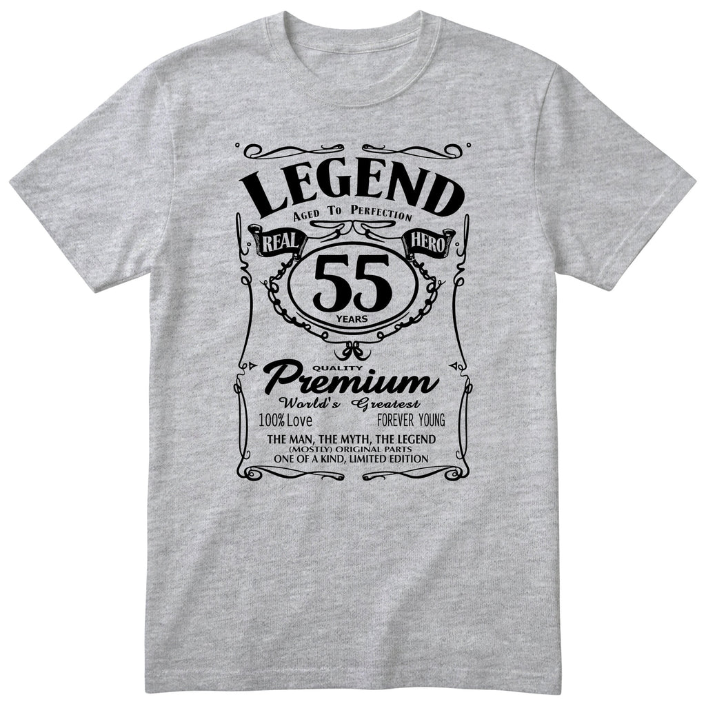 Legend 55th Birthday T-Shirt - Retro Label Gift for Him - Heather Grey