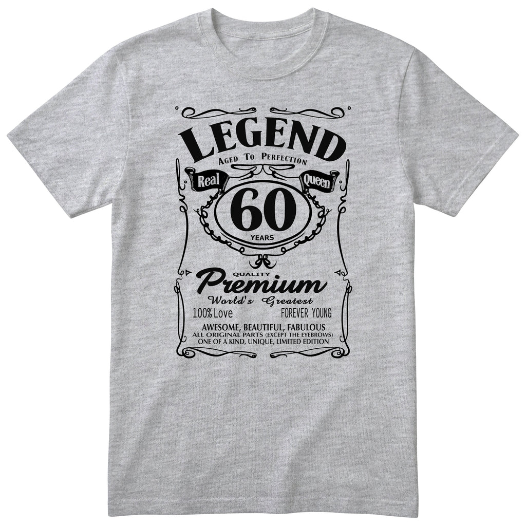 Legend Real Queen 60th birthday t-shirt for women in heather grey - Gildan 64000 vintage label