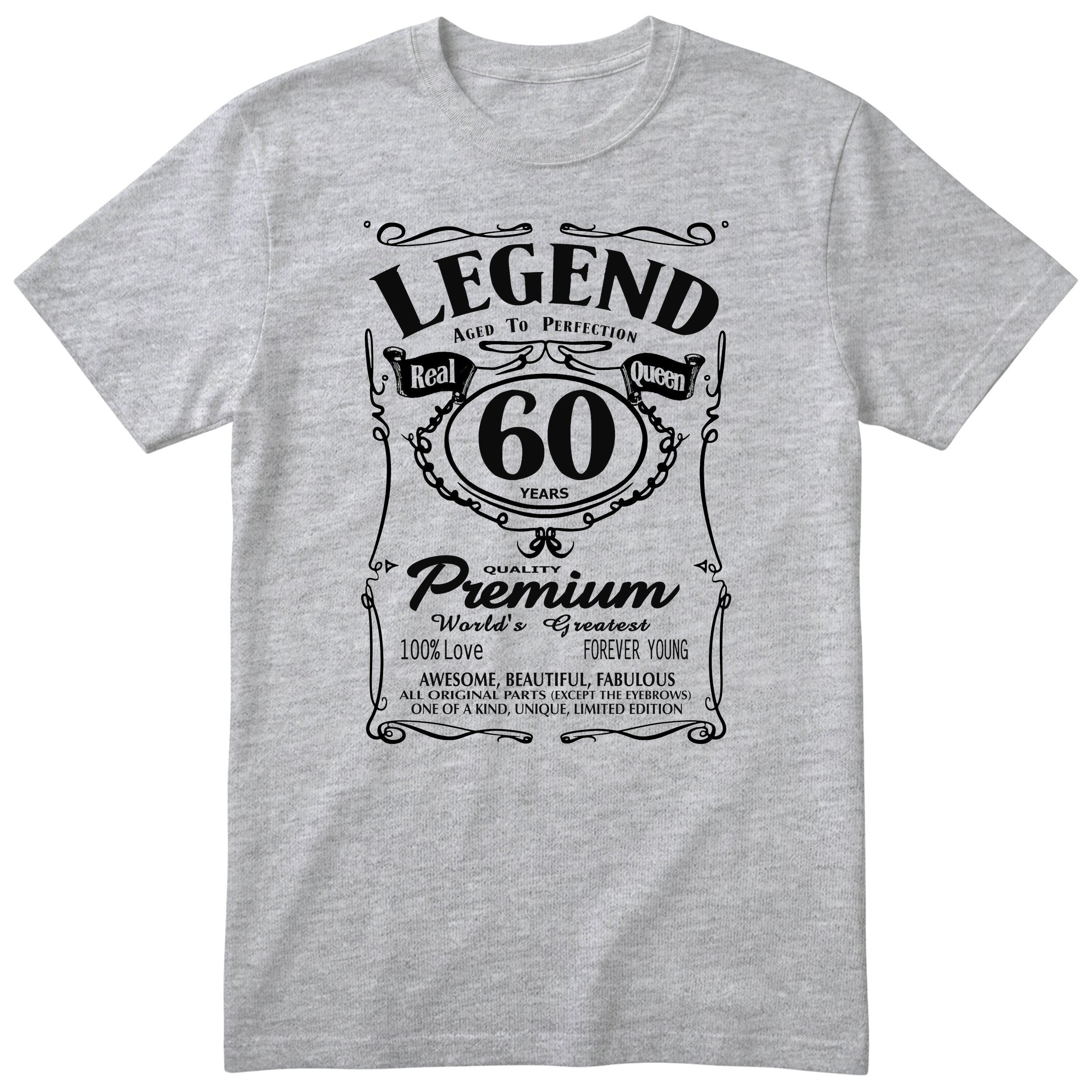 Legend Real Queen 60th birthday t-shirt for women in heather grey - Gildan 64000 vintage label