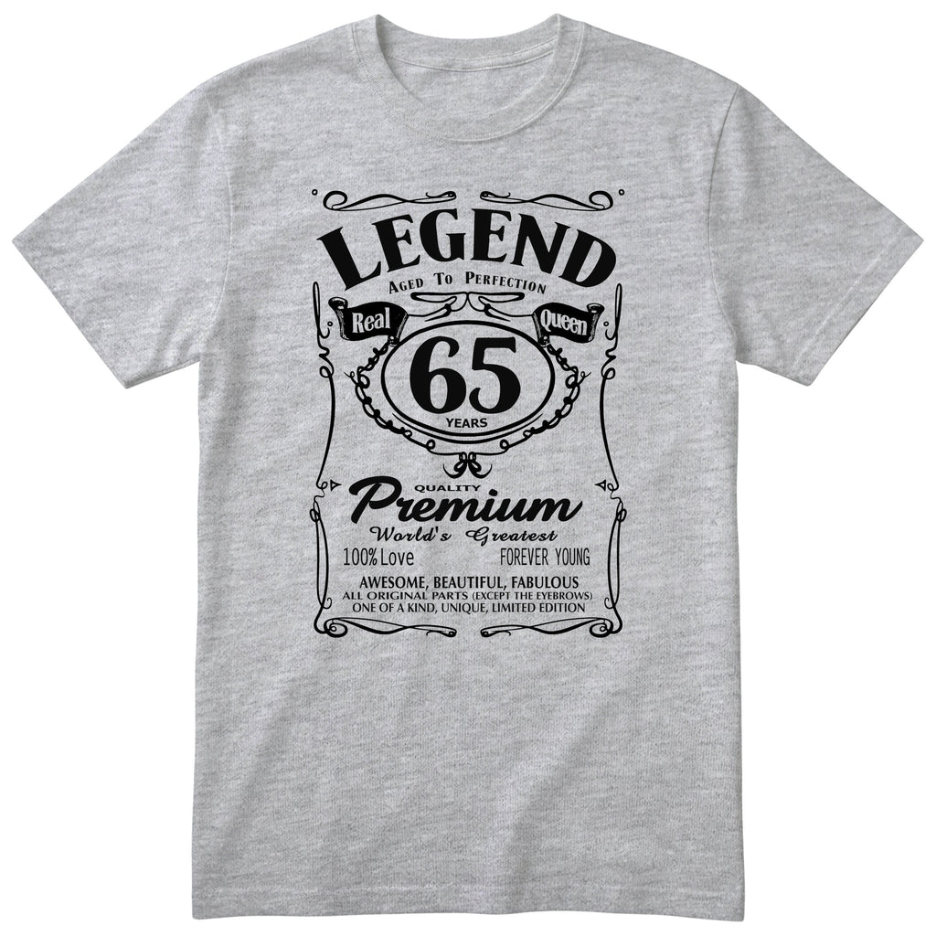 Legend Real Queen 65th birthday t-shirt for women in heather grey - Gildan 64000 vintage label