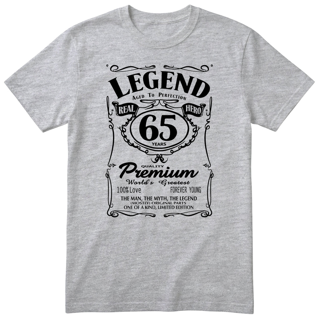 Legend 65th Birthday T-Shirt - Retro Label Gift for Dad - Heather Grey