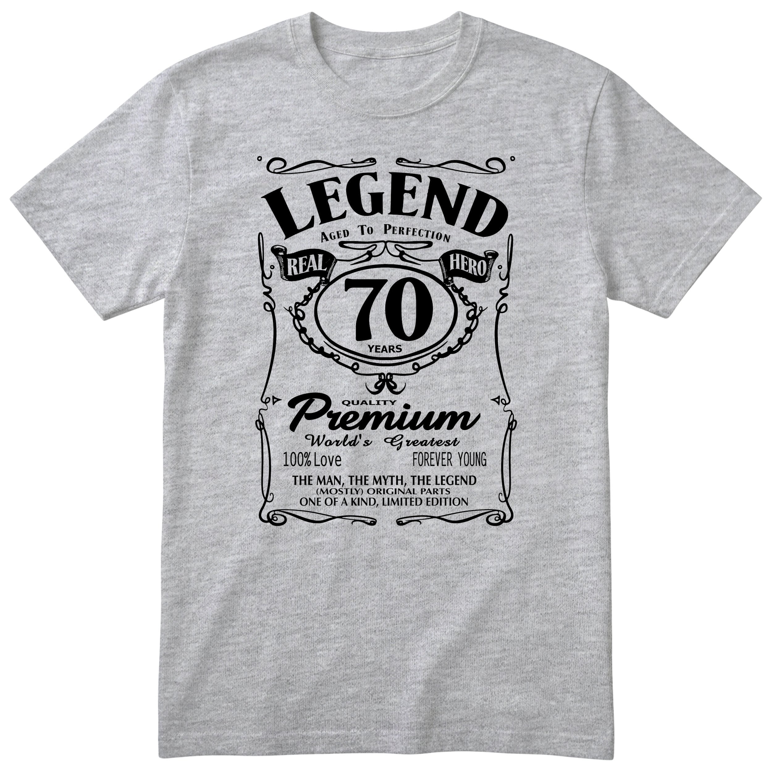 Legend 70th Birthday T-Shirt - Retro Label Gift for Grandad - Heather Grey