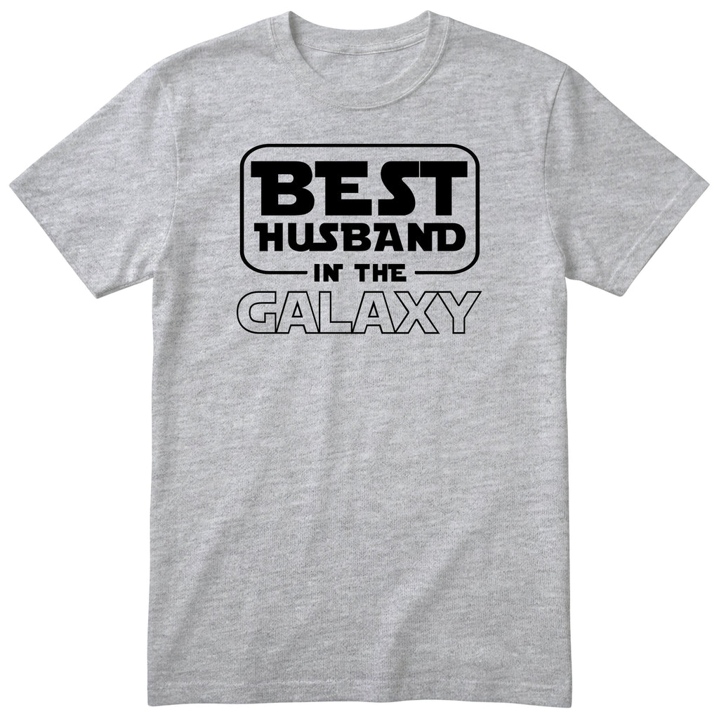 Heather grey Best Husband In The Galaxy t-shirt with bold space-age lettering - funny gift for husband from wife, English print