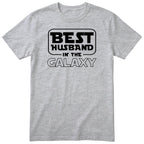 Heather grey Best Husband In The Galaxy t-shirt with bold space-age lettering - funny gift for husband from wife, English print