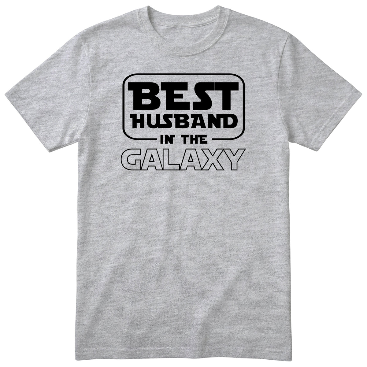 Heather grey Best Husband In The Galaxy t-shirt with bold space-age lettering - funny gift for husband from wife, English print
