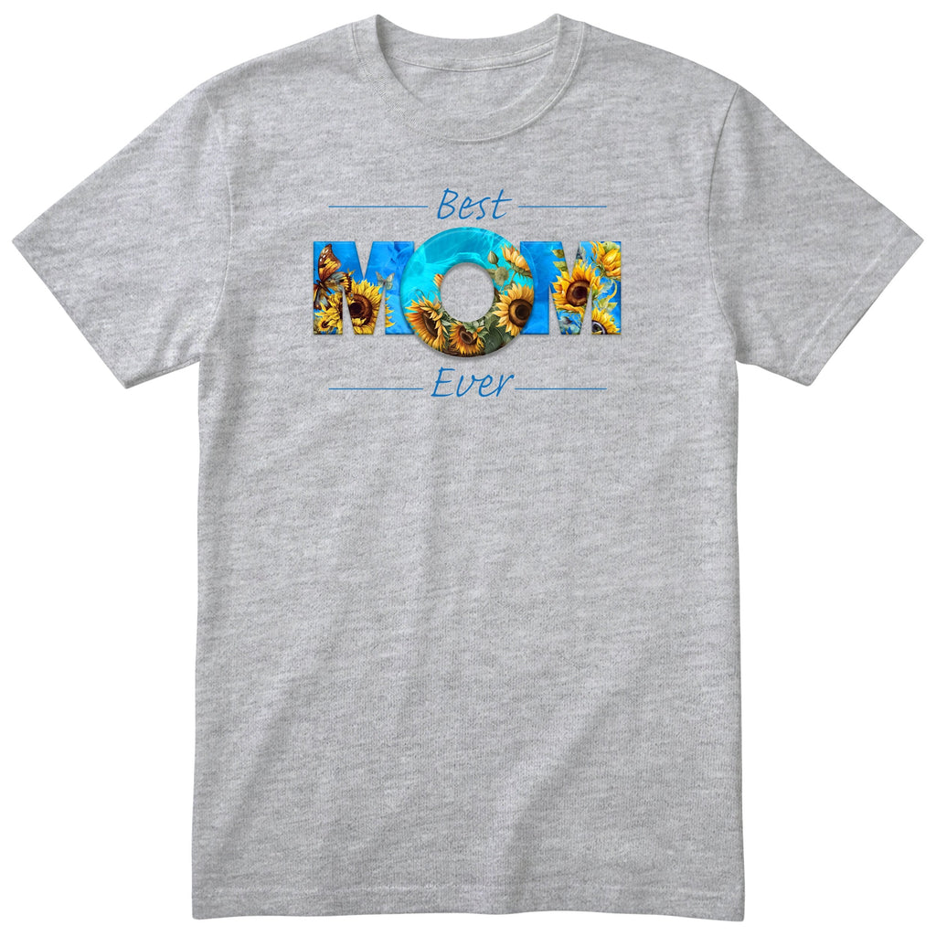Best Mom Ever Blue Sunflower - Heather Grey