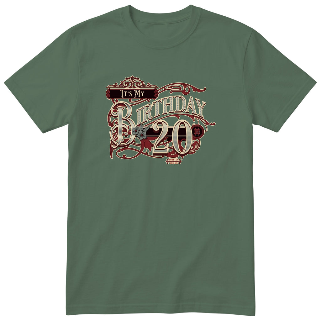 It's My Birthday 20 retro tee - olive