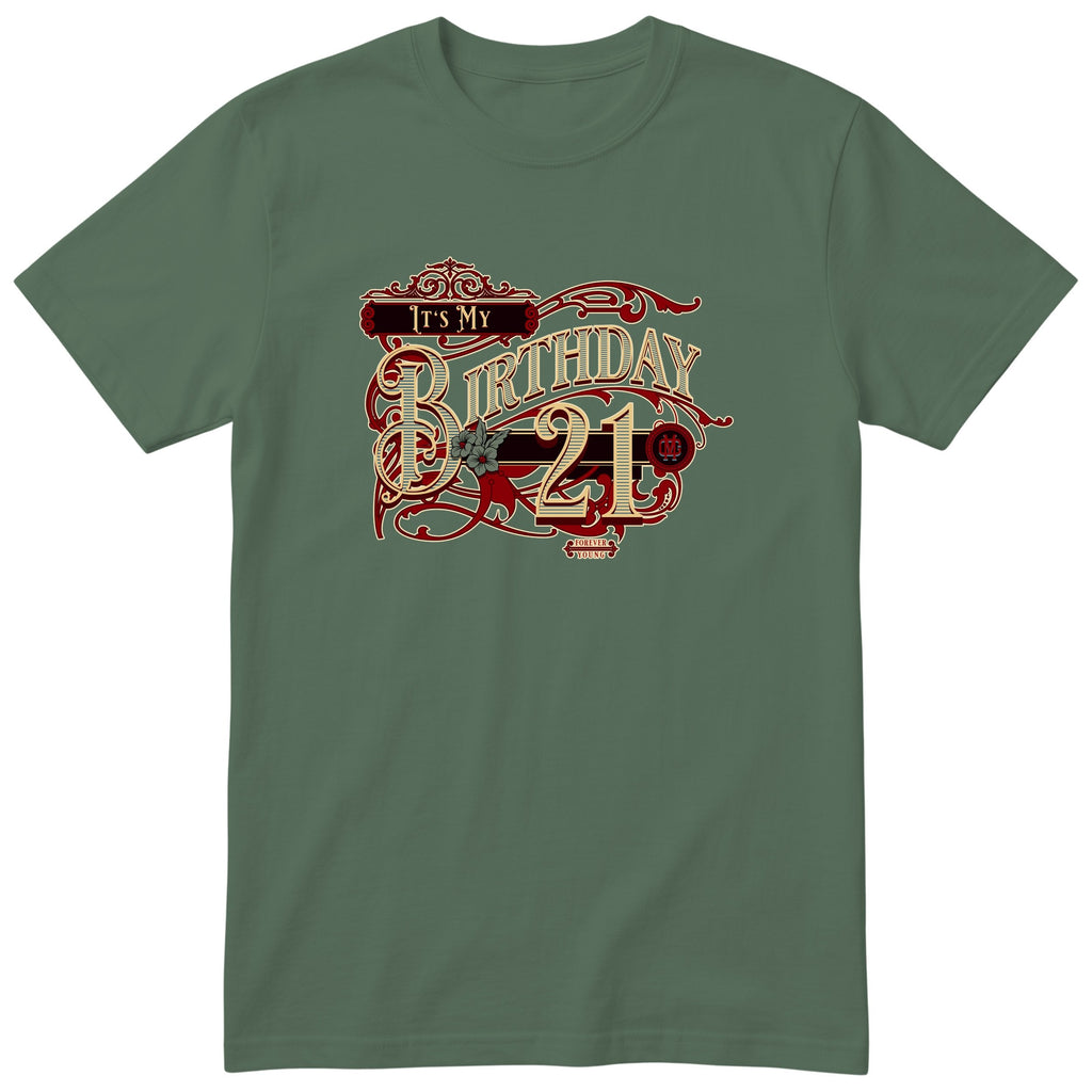 It's My Birthday 21 retro tee - olive