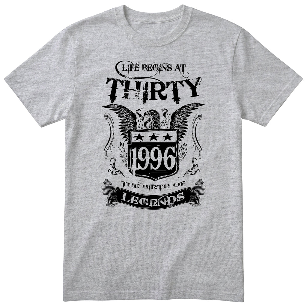Heather Grey Life Begins At Thirty t-shirt - 30th birthday gift for him with an eagle crest