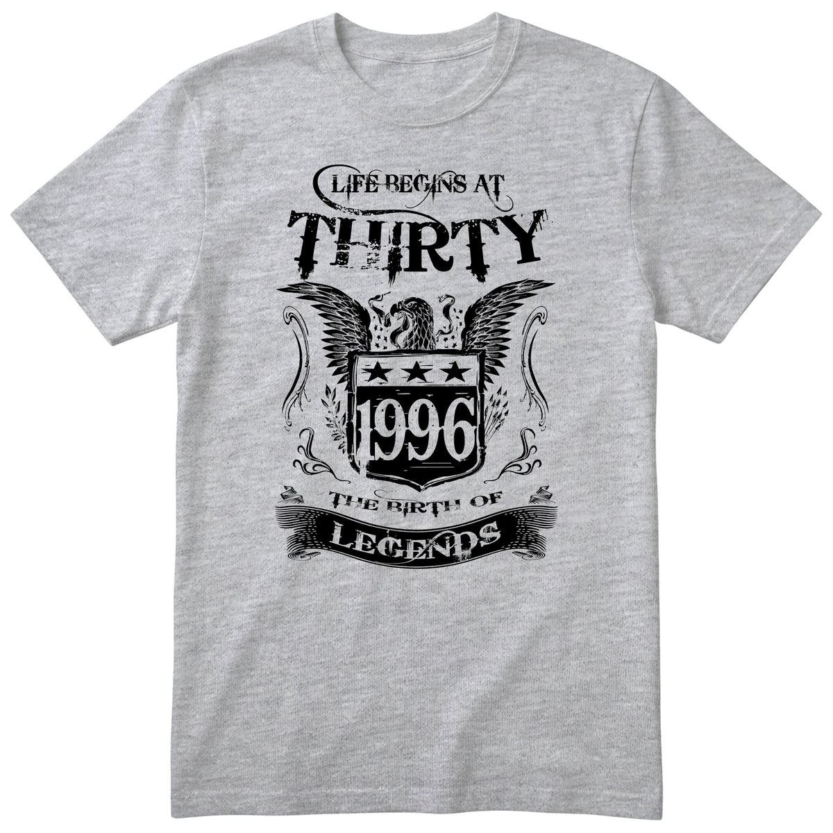 Heather Grey Life Begins At Thirty t-shirt - 30th birthday gift for him with an eagle crest