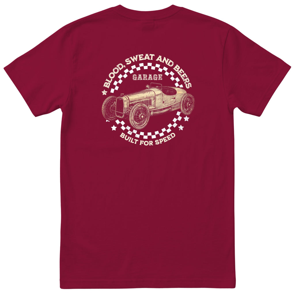 Blood Sweat and Beers Garage tee burgundy back