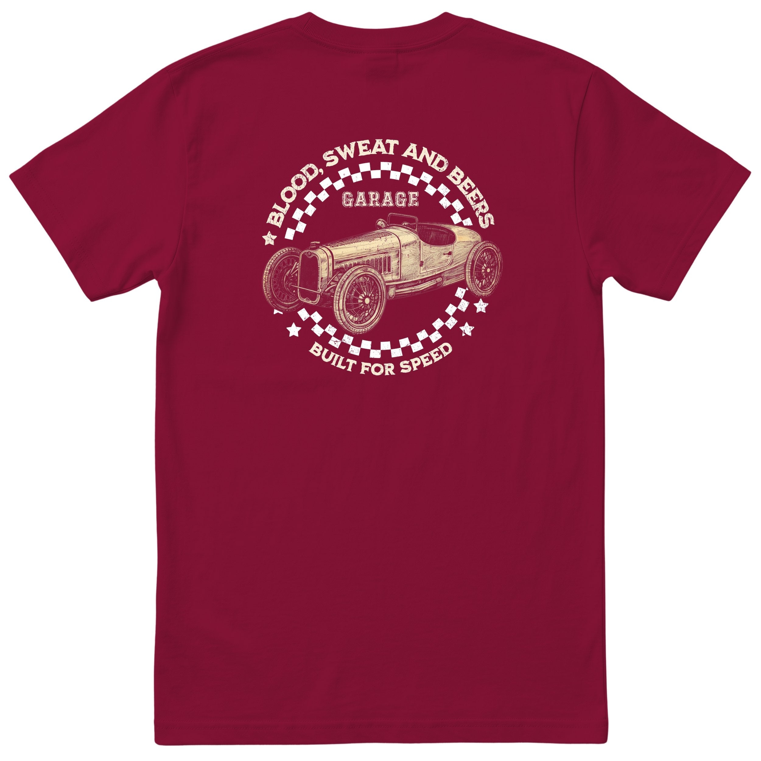 Blood Sweat and Beers Garage tee burgundy back