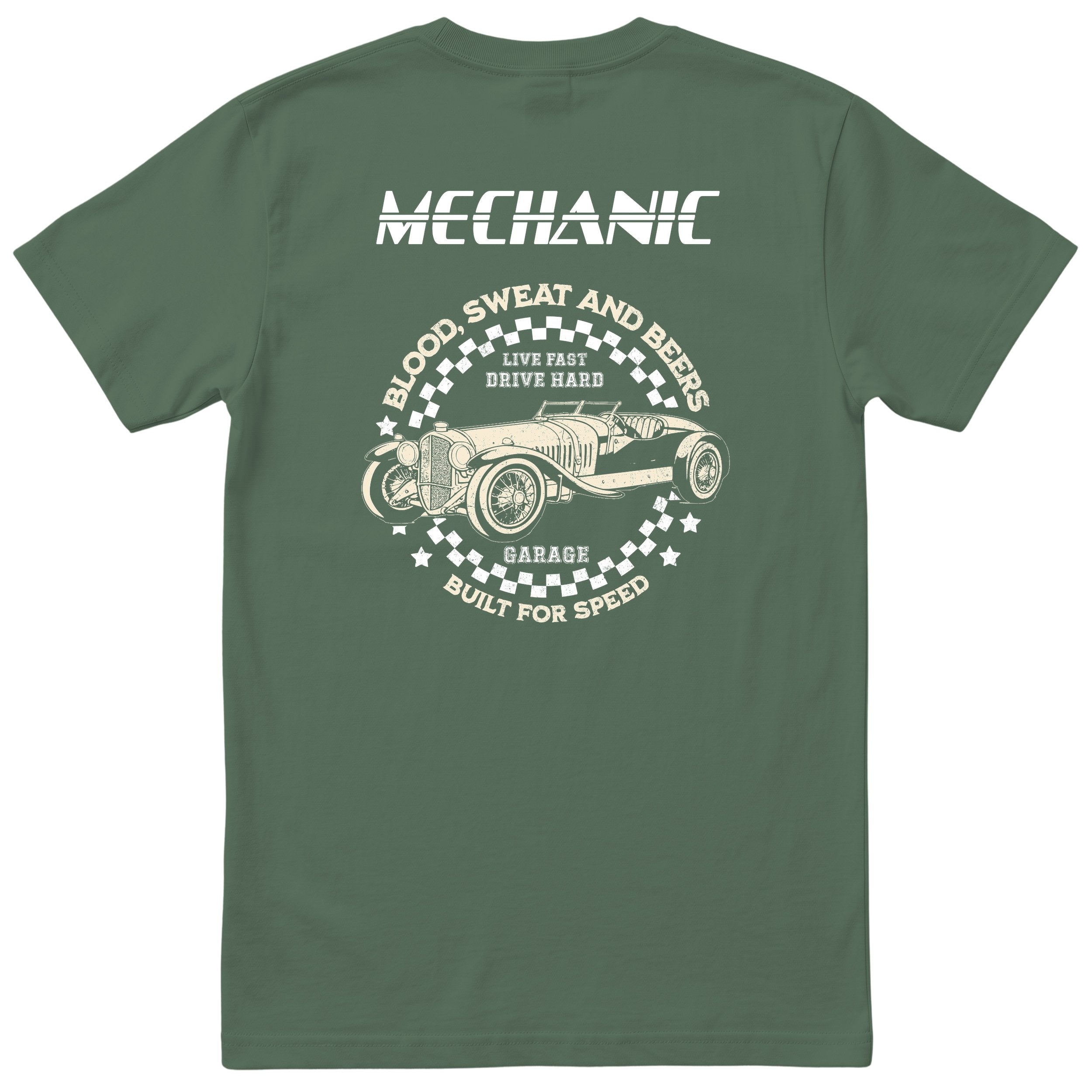 Mechanic Live Fast Drive Hard tee olive back