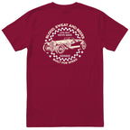 Live Fast Drive Hard garage tee burgundy back