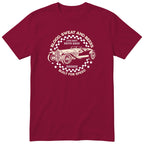 Live Fast Drive Hard garage tee burgundy front