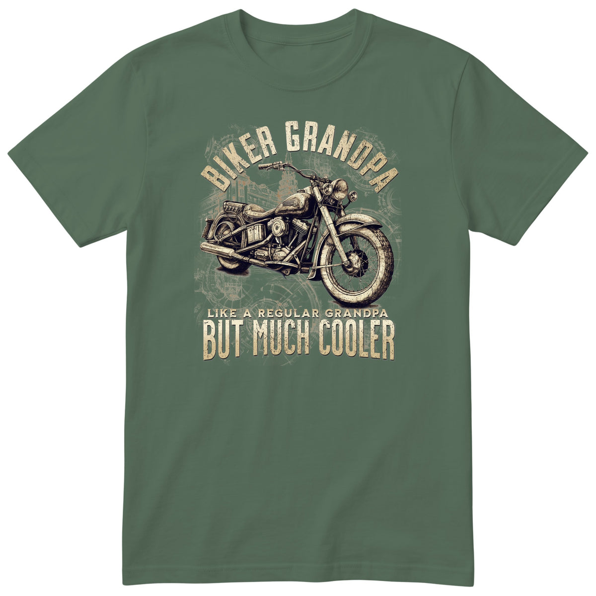 Olive Vintage Motorcycle Biker Grandpa T-Shirt t-shirt - vintage motorcycle drawn in warm sepia tones, gift for grandpa