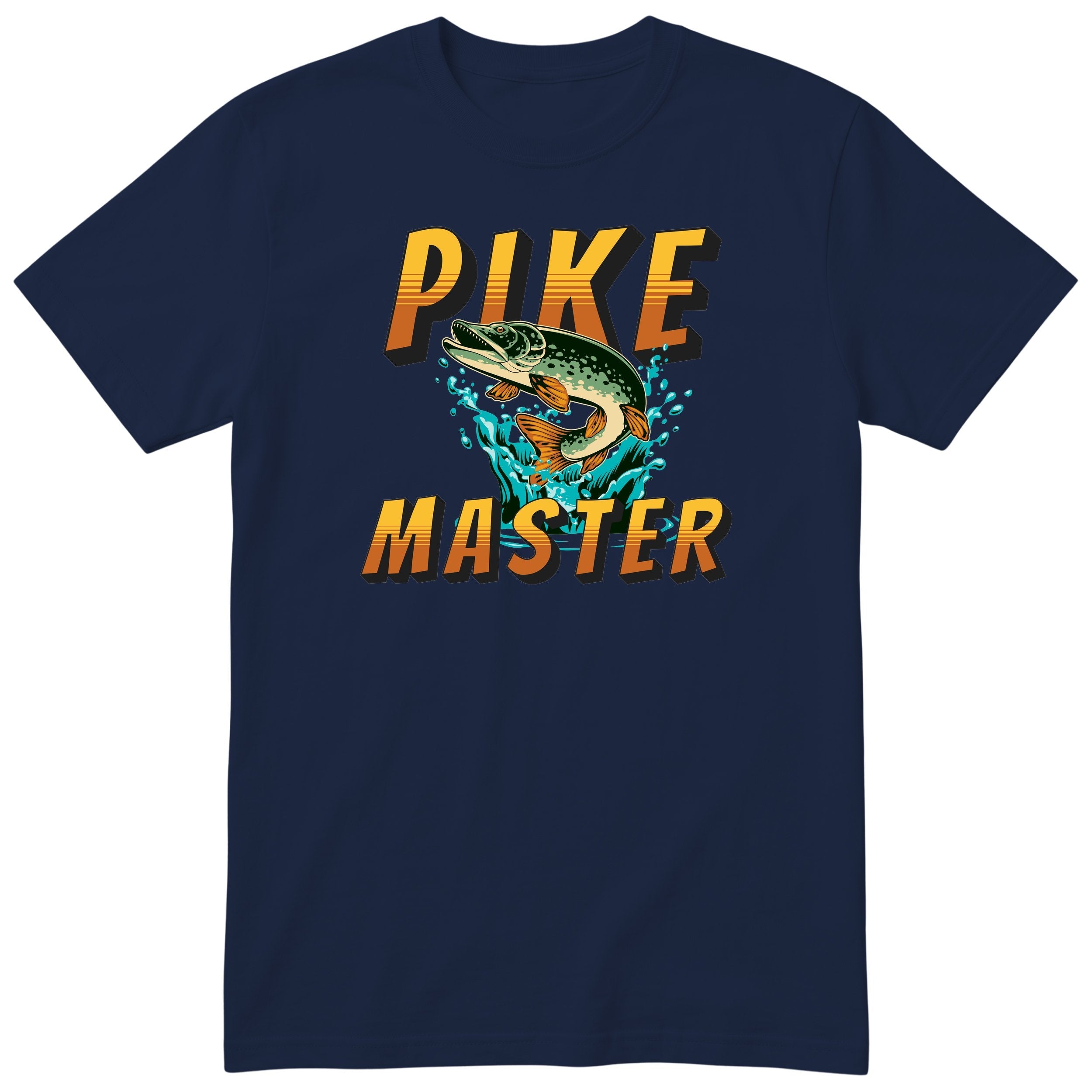 Pike Master Fishing T-Shirt - Funny Angler Gift Tee for Men - Navy