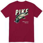 Pike Predator Hunter T-Shirt | Fishing Gift for Him Angler Tee - Burgundy