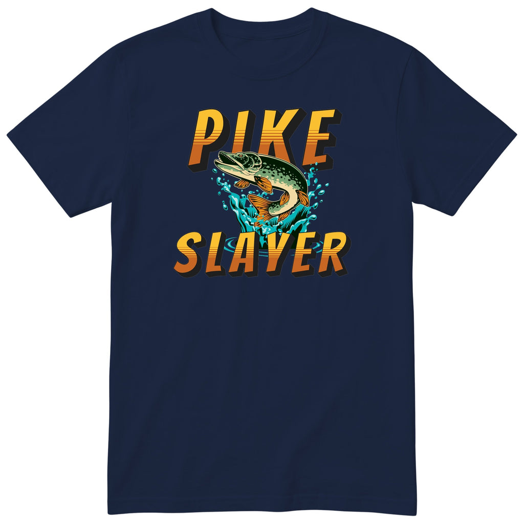 Pike Slayer Fishing T-Shirt - Funny Angler Gift Tee - Navy