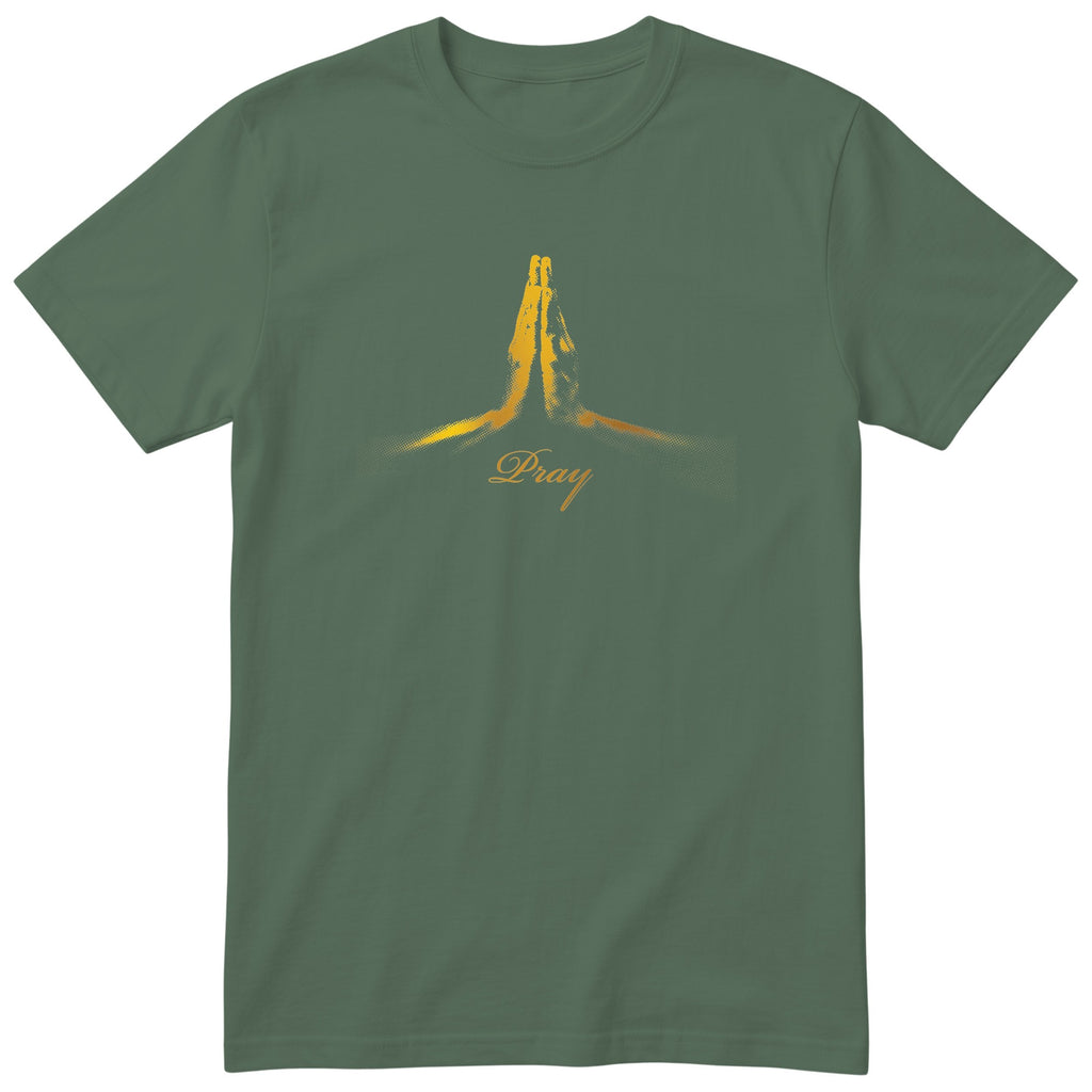 Pray T-Shirt | Gold Prayer Hands Faith Tee | Christian Gift - Olive