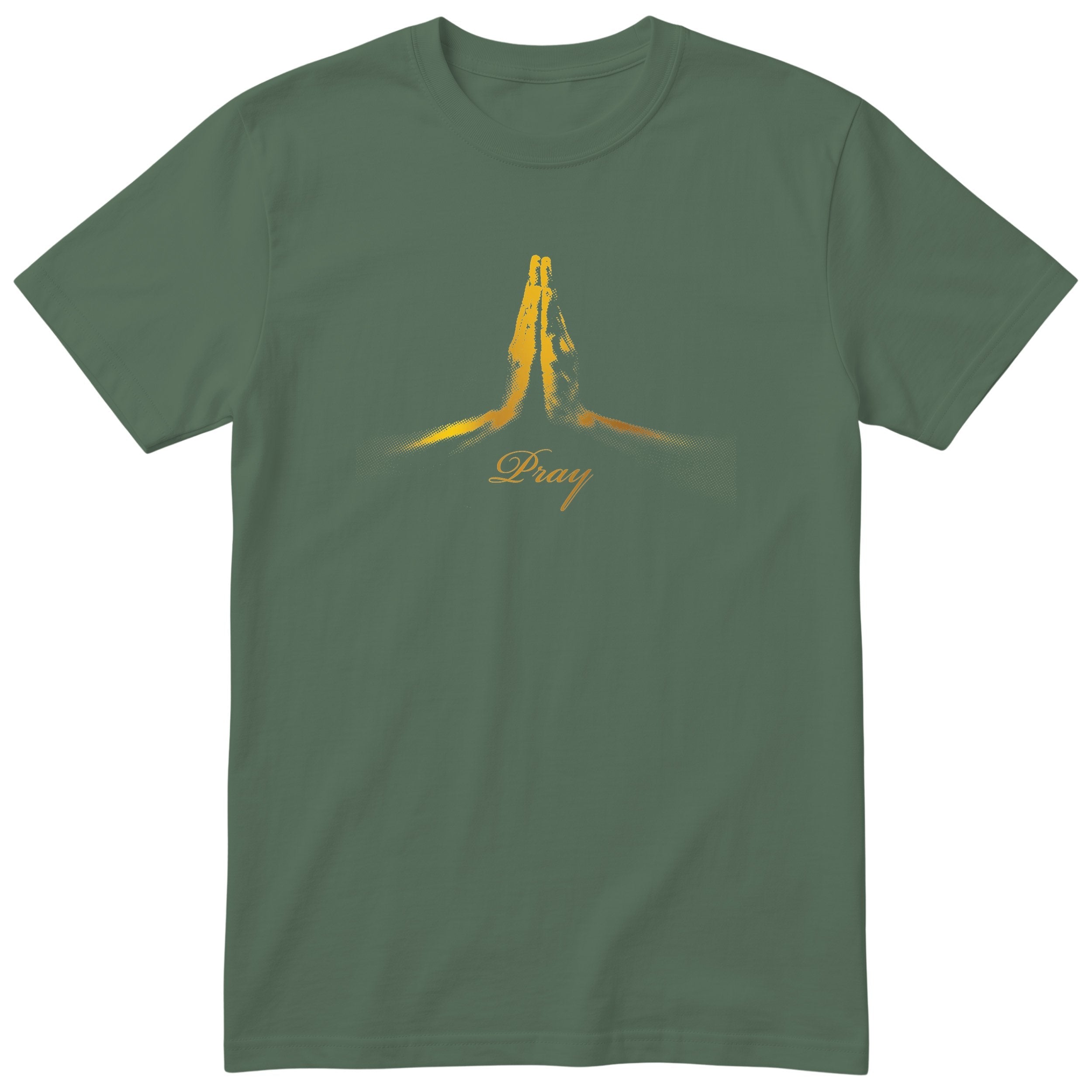 Pray T-Shirt | Gold Prayer Hands Faith Tee | Christian Gift - Olive